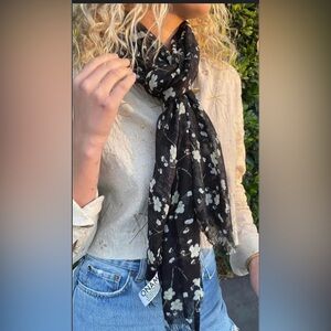 Floral Black and White Scarf